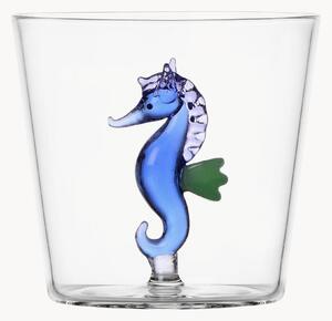 Bicchiere in vetro fatto a mano Seahorse Blue Marine Garden, di Alessandra Baldereschi