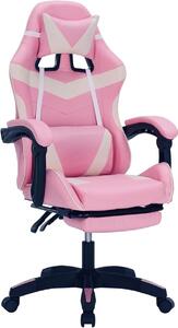 Sedia da gaming ergonomica con poggiapiedi, design racing, colore rosa e bianco. Sedia da ufficio, girevole, ideale per la scrivania