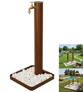 Fontana da Giardino Rotonda con Rubinetto e Base con Ciotoli VERI Dimensioni 20x20xh 89 cm con tubo rubinetto, flessibile e Gomito resistente al gelo Colore corten