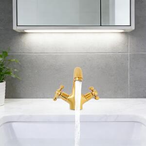 Rubinetto per lavabo con due maniglie - Ottone, finitura dorata