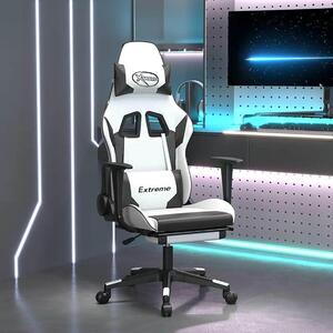 Sedia da gaming con funzione massaggio, poggiapiedi, in ecopelle, colore bianco e nero, sedia girevole, poltrona da ufficio, ideale per l'ufficio, il lavoro da casa, i giocatori, la scrivania, modello racing, per computer e console