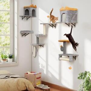 Kit per torre per gatti da montare a parete, completo di casetta