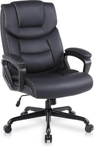 Sedia da ufficio ergonomica, poltrona da ufficio in ecopelle, sedia da scrivania, sedia girevole con funzione basculante, regolabile in altezza, adatta per ufficio, gaming, colore nero