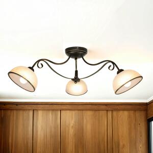 PlafonieraRustic "Antica" ottone vetro bianco metallo 3 luci soffitto soggiorno corridoio