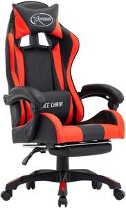 Sedia da gaming con poggiapiedi, rossa e nera, in ecopelle, regolabile in altezza e girevole a 360°. Comoda sedia da ufficio con supporto ergonomico per la testa e la zona lombare, ideale per il gaming e il lavoro