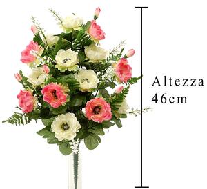 Set 2 Bouquet Artificiale Composto di 14 Fiori Artificiali di Anemone Altezza 46 cm Rosa