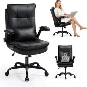 Sedia da ufficio ergonomica [PRODOTTO MIGLIORE NEI TEST] | Sedia da scrivania | Pelle resistente ai graffi | Funzione basculante e regolabile in altezza | Braccioli ripiegabili e schienale alto | Poltrona da ufficio, portata 150 kg, colore nero