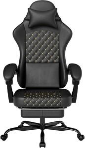 Sedia da gaming in PVC effetto pelle con funzione massaggio e poggiapiedi – sedia ergonomica per PC con schienale regolabile e braccioli sincronizzati – sedia da ufficio con capacità di carico fino a 150 kg – colore grigio scuro