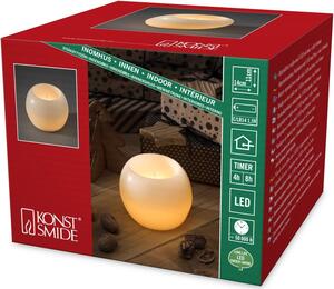 Candela decorativa Konstsmide 1964-100 con 100 LED, realizzata in cera vera, per uso interno (IP20). Funziona a batteria: 2 batterie C da 1,5 V (non incluse). Luce bianca calda, effetto tremolante, con interruttore e timer per 4 o 8 ore