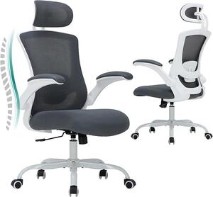 Sedia da ufficio ergonomica, sedia da scrivania con schienale a rete e poggiatesta regolabile, poltrona da ufficio con supporto lombare, sedia girevole con blocco dell'inclinazione, colore grigio