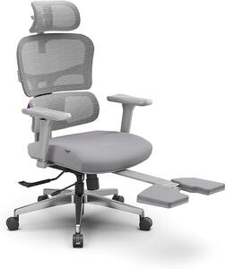 Sedia da ufficio ergonomica con poggiapiedi | Supporto lombare automatico, sedia da scrivania con poggiatesta regolabile, braccioli e profondità della seduta regolabili, colore grigio