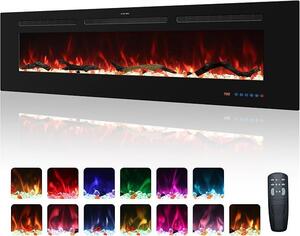 Camino elettrico da 152 cm, camino da incasso e sistema di riscaldamento a parete, camino lineare da 750W/1500W con telecomando, touchscreen, 13 colori di fiamma, timer e effetto legno