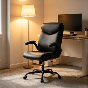 Sedia da ufficio ergonomica, sedia girevole, sedia da scrivania con braccioli pieghevoli, rotazione a 360 gradi, regolabile in altezza da 47 a 54,5 cm, colore nero, portata massima 150 kg