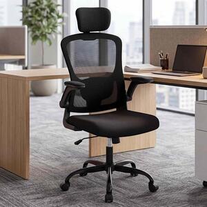 Sedia da ufficio ergonomica, modello executive – Sedia da scrivania con schienale a rete, poggiatesta, braccioli girevoli e supporto lombare, regolabile in altezza, girevole a 360°, portata fino a 150 kg, ideale per ufficio e home office