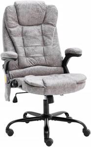 Sedia da ufficio ergonomica con funzione massaggio, in tessuto effetto pelle scamosciata color grigio chiaro, regolabile in altezza, con braccioli, poggiatesta, schienale, ruote, ideale per l'ufficio domestico, il lavoro, il gaming e le conferenze