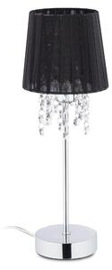 Lampada da tavolo Relaxdays in cristallo, paralume in organza, base rotonda, lampada da comodino, HxP 41x14,5 cm, nero/argento