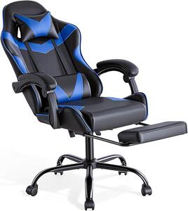 Sedia da gaming, sedia da gioco con poggiapiedi, supporto per la testa e supporto lombare, sedia ergonomica per PC, sedia da ufficio regolabile in altezza, sedia da scrivania girevole, design moderno, colore blu