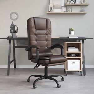 Sedia da ufficio con funzione massaggio, color marrone, in ecopelle, ergonomica, regolabile in altezza, girevole, ideale per l'ufficio domestico e il lavoro, con funzione oscillante e poggiatesta, comoda poltrona da ufficio