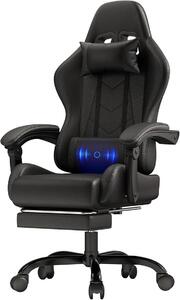 Sedia da gaming, sedia da ufficio ergonomica con funzione massaggio, sedia da gamer con schienale regolabile da 90 a 135° e poggiapiedi. Sedia da gaming con capacità di carico di 150 kg, colore nero