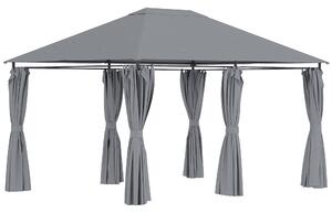 Outsunny Gazebo 3x4 m con 6 Pareti Rimovibili, 8 Fori di Drenaggio e 12 Picchetti, in Acciaio e Poliestere, Grigio e Nero | Aosom Italy