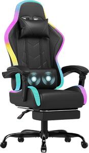 Sedia da gaming in pelle, sedia da corsa professionale, sedia da ufficio ergonomica con funzione massaggio, schienale regolabile da 90 a 135°, con poggiapiedi telescopico, sedia da gaming con capacità di carico di 150 kg, colore nero