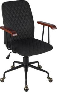 Sedia da ufficio in velluto, girevole e con scrivania regolabile in altezza, con schienale e braccioli, sedia da computer ergonomica imbottita, stile retrò, capacità di carico fino a 150 kg (nera)