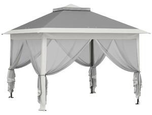 Outsunny Gazebo da Esterno ad Altezza Regolabile con Zanzariere, in Metallo e Tessuto Oxford, 3.3x3.3x2.8 m, Grigio Scuro