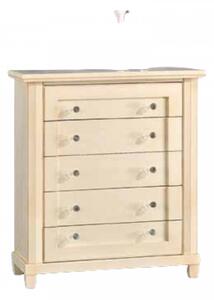 MOBILI 2G - CASSETTIERA 5 CASSETTI CLASSICA IN LEGNO AVORIO PATINATO 87X40X99