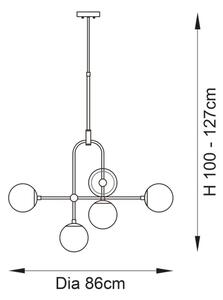 Endon 90842 - Lampadario su asta ONTARIO 6xE14/7W/230V ottone/bianco