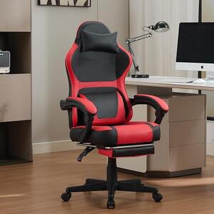 Sedia da gaming, sedia da ufficio, sedia ergonomica con poggiapiedi, doppio supporto lombare, nera e rossa, con spazio di stoccaggio nella parte posteriore, ideale per l'ufficio domestico e le pause