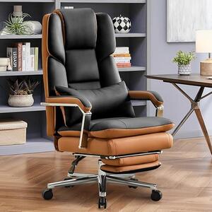 Sedia da ufficio ergonomica, poltrona in ecopelle per ufficio, portata 200 kg, sedia da ufficio con poggiapiedi e supporto lombare, sedia per l'ufficio domestico con schienale alto, colore nero