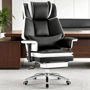 Sedia da ufficio ergonomica, portata 180 kg, poltrona direzionale per persone di corporatura robusta, sedia girevole da scrivania con poggiapiedi, braccioli regolabili, ideale per ufficio e home office, disponibile in nero e bianco