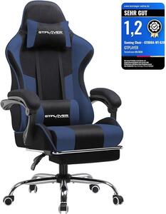 Sedia da gaming in tessuto, sedia da ufficio con funzione massaggio, poltrona da gaming ergonomica con poggiapiedi, sedia da gaming imbottita, poltrona girevole, portata massima 150 kg, colore blu