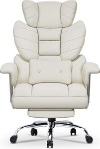 Sedia da ufficio ergonomica con poggiapiedi estraibile, sedia da scrivania regolabile in altezza, ampia schienale imbottito, supporto lombare regolabile, poltrona da ufficio in ecopelle, colore bianco