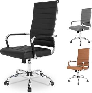Sedia da ufficio ergonomica in ecopelle, girevole, colore nero. Sedia da scrivania con braccioli, supporto lombare a forma di "S", seduta imbottita e regolabile in altezza, realizzata in ecopelle