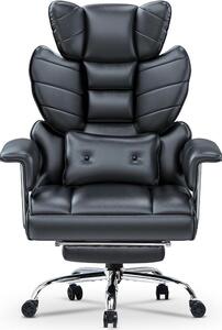 Sedia da ufficio ergonomica con poggiapiedi estraibile, sedia da scrivania regolabile in altezza, ampia schienale imbottito, supporto lombare regolabile, poltrona da ufficio in ecopelle, colore nero