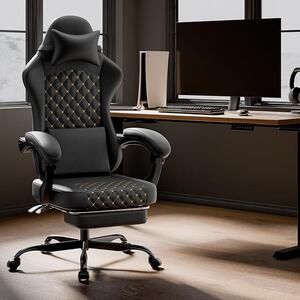 Sedia da gaming in PVC, poltrona da gaming con funzione massaggio e poggiapiedi, sedia ergonomica per PC, sedia da gaming, sedia da ufficio, capacità di carico 150 kg, sedia da ufficio nera, modello W3298P376258