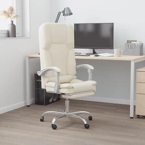 Sedia da ufficio con funzione massaggio, rivestita in ecopelle color crema, sedia girevole e regolabile in altezza per un lavoro ergonomico, poltrona da ufficio confortevole con schienale e ruote
