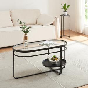 Tavolino 'Kumla' struttura ovale in metallo con piano in vetro 90 x 42,5 x 46 cm nero