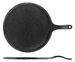 Set 4 piatti tondi con manico Decoro Ardesia in melamina nera cm 27