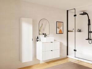 Mobile per bagno sospeso con scanalature e lavabo da appoggio e colonna 80 cm Bianco opaco - ZEVINI