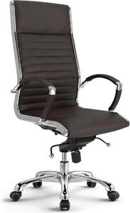 Poltrona da ufficio Montreal in vera pelle, color marrone, altezza seduta regolabile da 46 a 54 cm. Sedia ergonomica per ufficio e home office, dotata di meccanismo basculante e supporto lombare, con capacità di carico fino a 150 kg