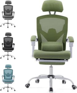 Sedia da ufficio ergonomica: una sedia da scrivania dotata di braccioli confortevoli, con un supporto lombare comodo e poggiapiedi, ideale per l'uso in casa