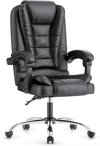 Sedia da ufficio, poltrona direzionale, ergonomica, in ecopelle, colore nero | Poltrona direzionale da 150 kg, con schienale alto e seduta imbottita con molle, sedia girevole con altezza regolabile e funzione basculante, braccioli imbottiti