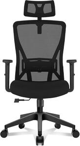Sedia da ufficio ergonomica con poggiatesta e supporto lombare, sedia da scrivania con braccioli, sedia in rete con funzione basculante da 90° a 130°, sedia girevole con capacità di carico fino a 150 kg, ideale per l'ufficio domestico, colore nero