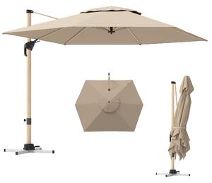 Ombrellone a Sbalzo Inclinabile con Manovella 415x293x270 cm con Base a Croce Cachi