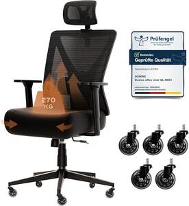 Sedia da ufficio con portata massima di 270 kg, sedia ergonomica da scrivania con imbottitura dello schienale spessa, supporto lombare regolabile, schienale regolabile in altezza, braccioli 3D, base in metallo, colore nero