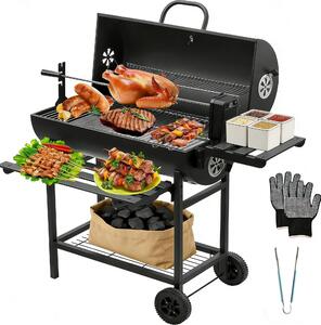 Griglia per barbecue in legno di grandi dimensioni, completa di guanti termici e termometro