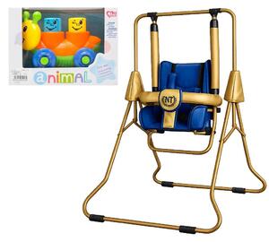 Altalena per bambini freestanding 3 in 1 ADBOR N1 Gold – adatta sia per l'esterno che per l'interno, con funzione di sdraio, colore blu e oro