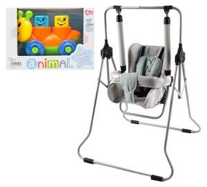 Altalena per bambini freestanding 3 in 1 ADBOR N1 – adatta sia per l'esterno che per l'interno, con funzione di sdraio, colore verde menta e grigio